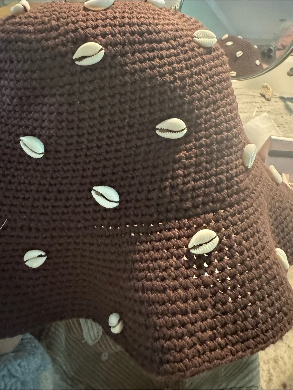 Wyeth/free people Brown Crochet Shell-Appliqué Women's bucket hat